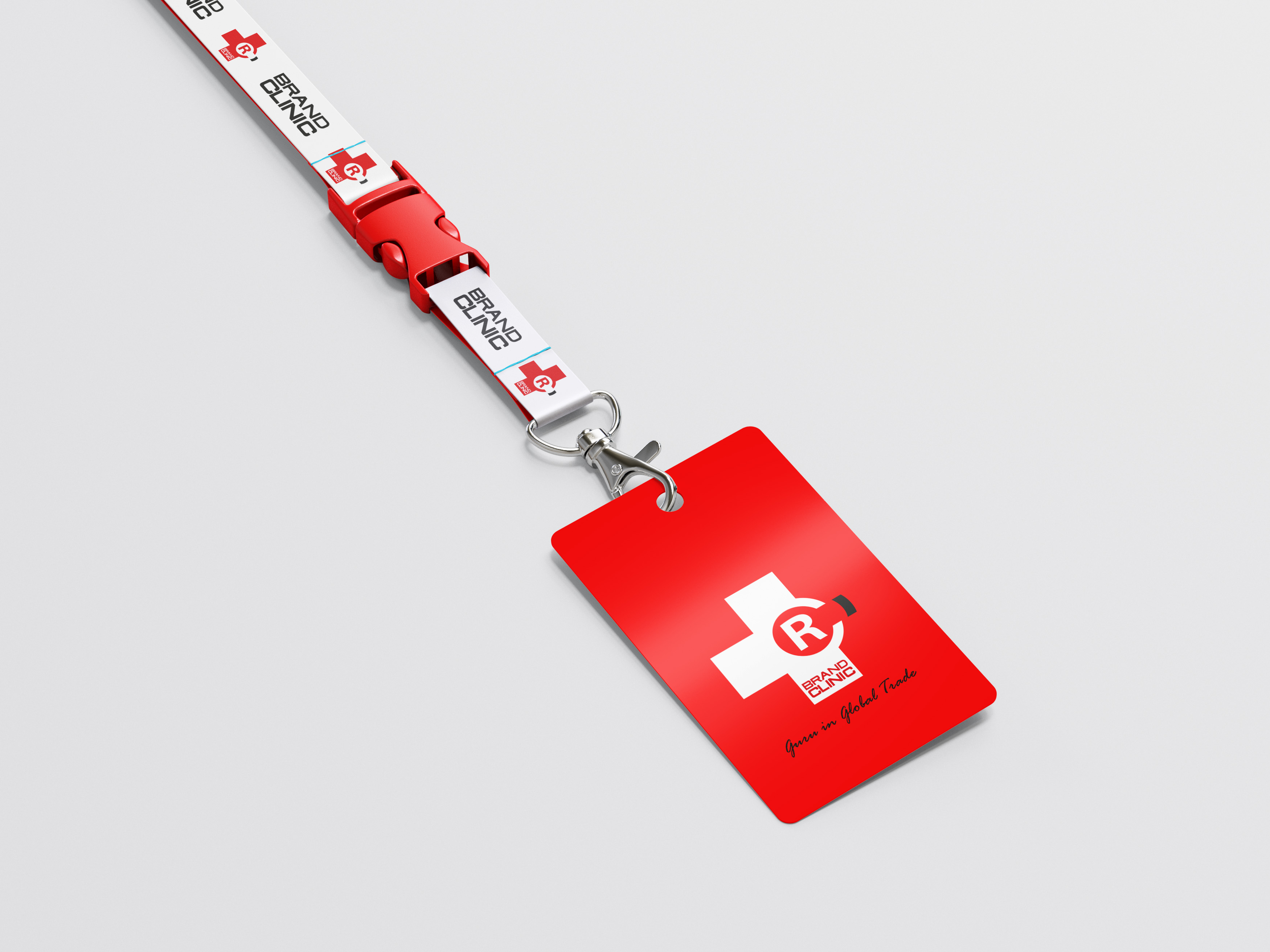 Brand Clinic identity applied to an event badge