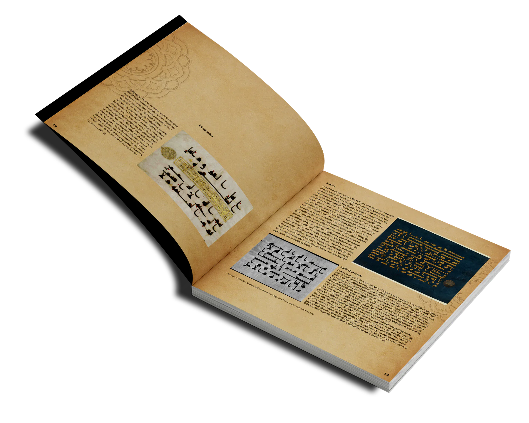 Old Kufic Calligraphy book at an oblique angle